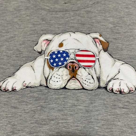 Celebrate Women’s Patriotic Bull Dog Gray Graphic T-Shirt Sz Large - Picture 3 of 5